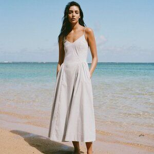 NEW Sz 2/4 Aritzia Technique Linen Dress - White w/Light Blue Stripes | Sundress